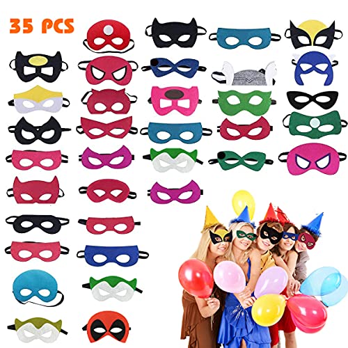 Máscaras de Superhéroe, Máscaras para Niños y Adultos, Máscaras de Cosplay de Superhéroe, Cuerda Elástica Máscaras de Ojos, Suministros de Fiesta de Superhéroes (35 Piezas )