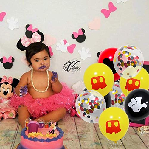 Mickey Party Globos 40 Pack,12 pulgadas Globos de látex Rojo Negro Amarillo Color Confetti Balloons Kit para Baby Shower Mickey Theme Party Supplies Suministros para fiestas de cumpleaños Decoraciones