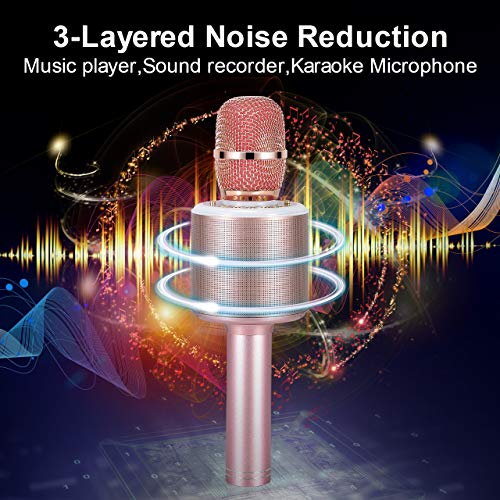 Micrófono Karaoke Bluetooth, 4 en1 Microfono Inalámbrico Karaoke Micrófono Portátil con Luces LED, para Niños y Partido, Compatible con Android, iOS, Teléfono Inteligente