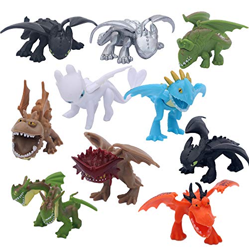 MINGZE Juguetes de Anime 10 unids Modelo de Personaje, Cómo Entrenar Dragon Master, Toothless, Q Versión Muñeca sin Dientes Nightingale Adulto Juguete Adornos de Personajes de Dibujos Animados