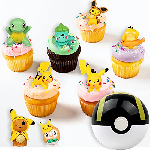 Mini Pokemon figuras, HONGECB Pikachu Cake Topper Figuras, Pokebola, Decoración Tarta de Cumpleaños,Acción Juguetes Modelo Muñecas, Usado para Fiesta de cumpleaños Pastel Decoración