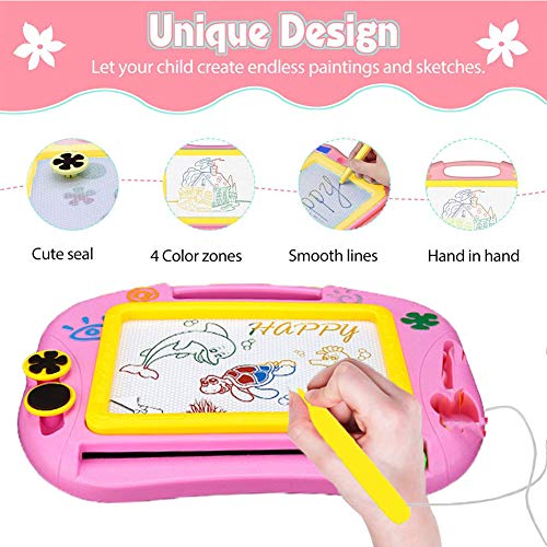 Miotlsy Pizarra Magnética Infantil Grande Color Magnético Doodle Sketch Pad Almohadilla Borrable de Escritura y Dibujo Juguetes Educativos para Niños (Rosa) 32 x 23 x 2 cm