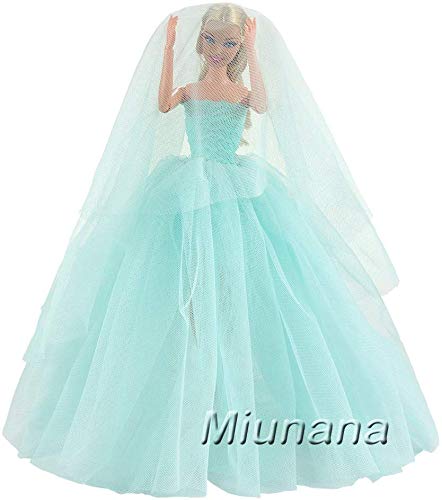 Miunana 1x Vestido de Novia Ropa Boda con 1 Velo Accesorios como Regalo para 11.5 Pulgadas 28 - 30 cm Muñeca (Azul)