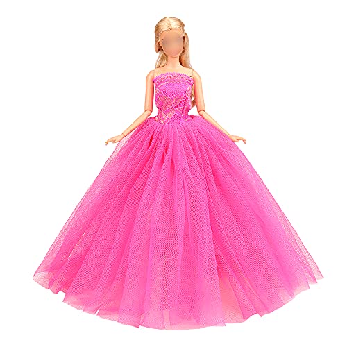 Miunana 1x Vestido de Novia Ropa Boda con 1 Velo Accesorios como Regalo para 11.5 Pulgadas 28 - 30 CM Muñeca (Rosa Oscuro)