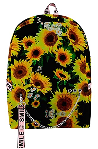 Mochila de Girasol Escolar 17 pulgadas para Niña Niño Adolescentes Colegio Girasoles Flores Casual Bolso Mujer Mochila- Negro-1