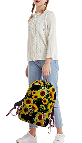 Mochila de Girasol Escolar 17 pulgadas para Niña Niño Adolescentes Colegio Girasoles Flores Casual Bolso Mujer Mochila- Negro-1