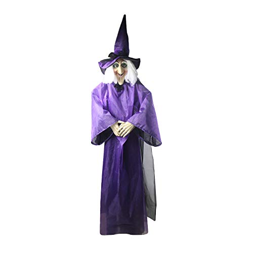 molezu Bruja parlante Animada, Ojos LED Rojos Intermitentes, tamaño Real de 78 ", Colgante de la casa embrujada de Halloween