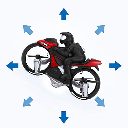Motocicleta Voladora A Control Remoto Motocicleta Voladora RC Drone Puede Rotar 360 ° Grados Drift Eléctrico Niños Motocicleta Voladora Land Air Fly Niños 2 En 1 Mini Stunt Moto Juguetes,Red