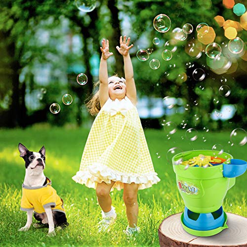 MOZOOSON Máquina de Burbujas con 2 Botellas de líquido, Mecanismo de Soplado Automático, Juguetes al Aire Libre Regalos para Jardín, 600 Burbujas por Minuto