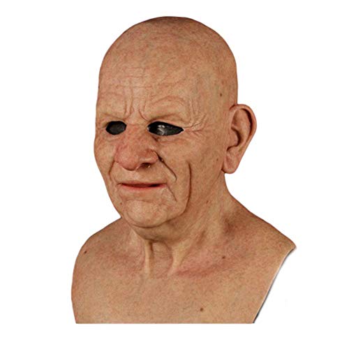 MrsJasmine Máscara de Cabeza Humana de Fiesta de Traje Halloween de Anciano Máscara de látex de Adultos Mere Aterrador, Tamaño Único
