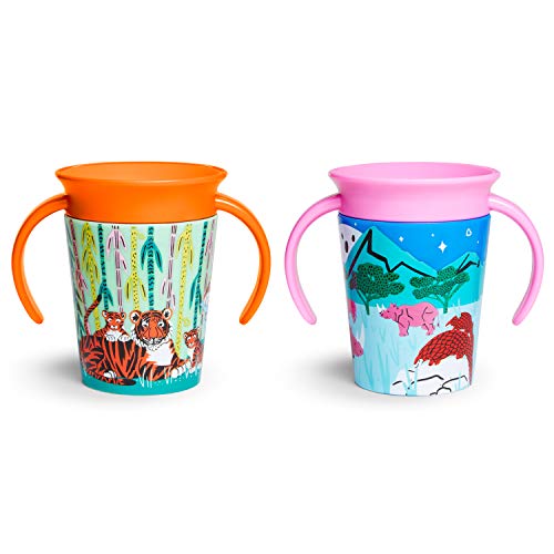 Munchkin Miracle 360 grados Wildlove Vaso de Entrenamiento con Asas, Set de 2, Rinoceronte/Tigre, 177 ml