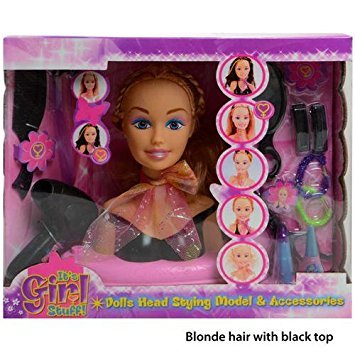 Muñecas cabeza modelo de estilo de pelo y accesorios es un mundo de chicas (los colores pueden variar)