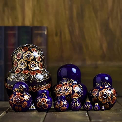 Muñecas Matrioska 10pcs Muñecas de madera de madera hecha a mano Rusia, figurillas de la natividad de Matryoshka, escena linda del gerente de interior para la exhibición del hogar Regalo de decoración