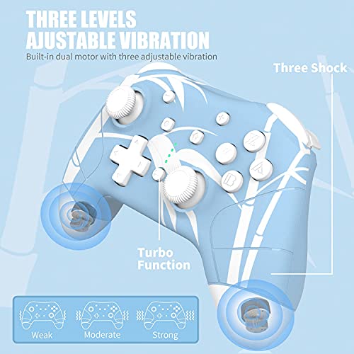 Mytrix Mando para Intendo Switch/Switch Lite, Mando Pro Controller Controlador Inalámbrico con Turbo, Sensor 6 Gyro Axis, Dual Shock, Control de Movimiento, Vibración Ajustable de Tres Niveles (Azul)