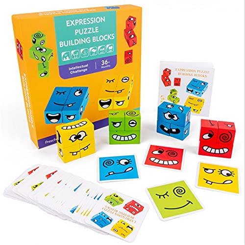 NA Bloques De Construcción De Rompecabezas De Expresión De Madera Divertido Cubo De Rompecabezas Emoji para Entrenamiento De Pensamiento Lógico Juguetes Educativos para La Primera Infancia A