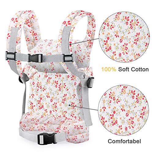 Nabance Muñeca Transporte Doll Carrier Trasera Algodón Sling para Niños de Hasta 18 Meses Red Floral