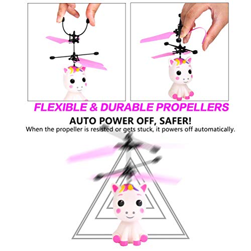 Naugust Juguete de unicornio volador con luz LED controlada a mano, juguete de hada voladora para niñas, helicóptero, unicornio, cumpleaños para niñas de 3 a 9 años