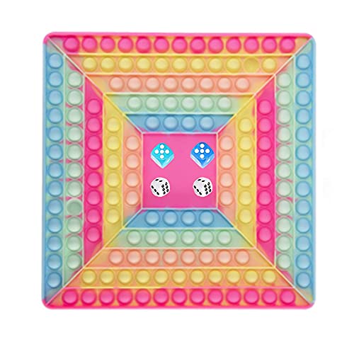 NAUXIU 5 Piezas 4 Dados,2 Coloridos,2 Blancos,1 Tablero de Ajedrez,Big Pop It Fidget Toy,Juguete Fidget de Gran Tamaño,Tablero de Ajedrez Arcoíris,Juguetes Fidget (Rosa 4 Personas)