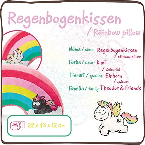 NICI Acogedor cojín de Forma Arcoiris con Unicornios 22 x 43 cm, Cómodos Cojines para el sofá Theodor & Friends, Almohadas de Colores para el Dormitorio, 47384