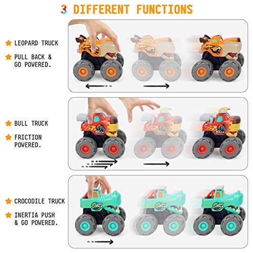 nicknack Monster Trucks Pull Back Car Push and Go Coches de juguete para bebés, niños pequeños, niños de 1 2 3 4 años