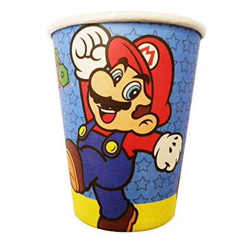 Nintendo Super Mario Bros - Juego de 4 platos, vasos de papel, servilletas y cubierta de mesa
