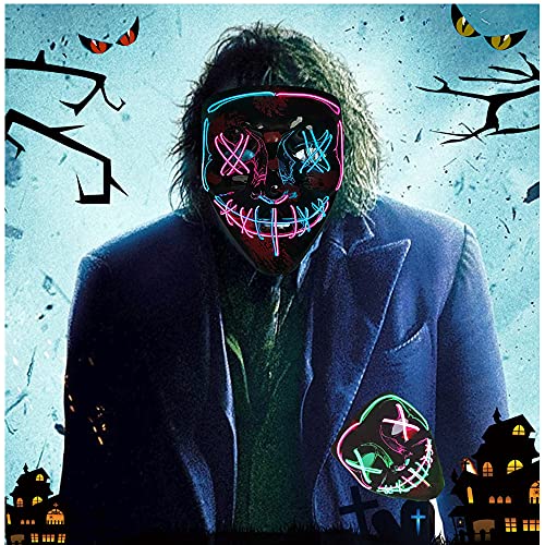 NIWWIN Máscara LED de Halloween, máscara de horror, decoración de Halloween, máscara de color que se puede iluminar, máscara de disfraces especiales, máscara para adultos，Atmósfera de carnaval
