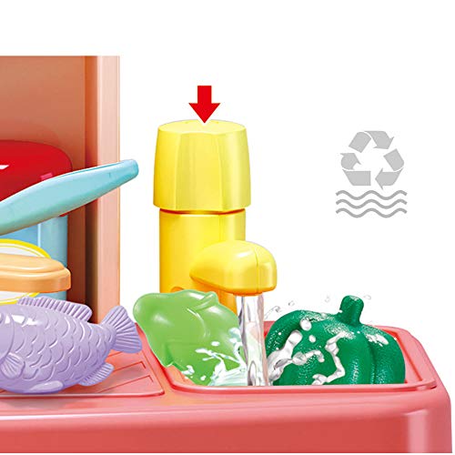 NIWWIN Niños Chef Cocina en Miniatura Cocina Juego de Juego de plástico 26 Accesorios con encimera Juguete Comida, Agua, luz y Sonido Juguete de simulación Divertido (Rosa)