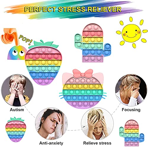 Nuyoah Pop-It Antiestres Popit Fidget Toys Barato Push-Pop Bubble Fidget Niños y Adultos para Aliviar Estrés y Ansiedad Set de 3 (Kaktus + Erdbeere + Cat)