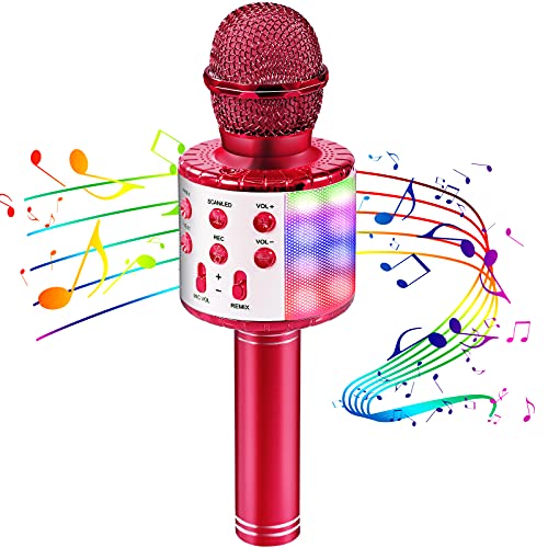 OALYGEI Microfono Inalámbrico Karaoke, Micrófono para Niños Portátil con Altavoz y LED, Micrófono Karaoke para Niños Canta Partido Musica, Compatible con Android/iOS/PC/AUX