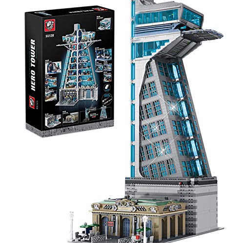 Onenineten Modelo de bloques de construcción, torre Hero para los Vengadores, con luz LED, juego de construcción DIY Hero Tower bloques de construcción modelo compatible con casa Lego