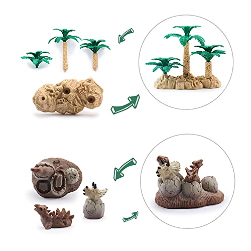 OR OR TU Juguetes de Dinosaurios Realistas para Niños Figuras de dinosaurios y criaturas prehistóricas Desmontar Huevo de Dinosaurio,Árboles,Cazadores Juego Educativo Temprano para 3 4 5 6 7 Años