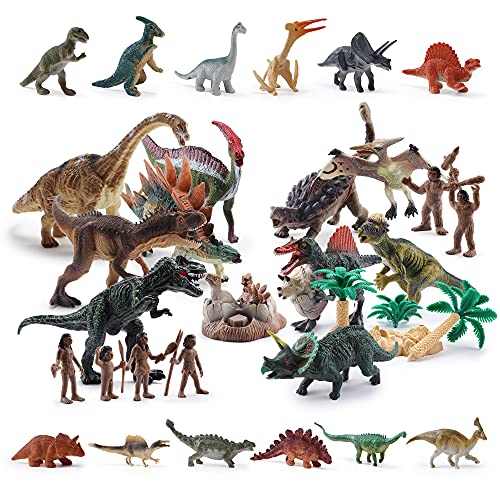 OR OR TU Juguetes de Dinosaurios Realistas para Niños Figuras de dinosaurios y criaturas prehistóricas Desmontar Huevo de Dinosaurio,Árboles,Cazadores Juego Educativo Temprano para 3 4 5 6 7 Años