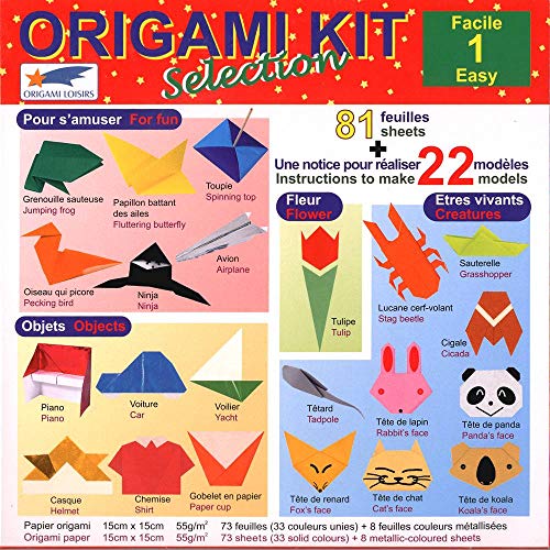 Origami Paper - Origami Kit Selection 1 (Easy) - Illustrated Instructions + 81 Sheets of Origami Paper - 15cm x 15cm