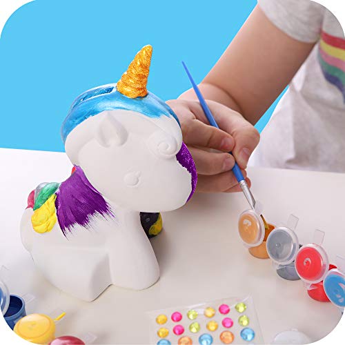 Original Stationery Regalos para Niñas- Hucha Unicornio para Pintar - Kit Pintura para Niñas y Accesorios Infantiles -Pinceles, Colores y Gemas - Regalo Niña 3 4 5 6 7 8 9 Años