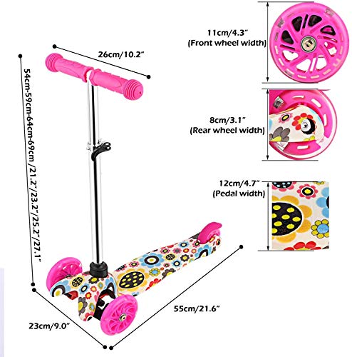 OUTCAMER Patinete para Niños de 3 Ruedas Patinete para Niños Pequeños con luz LED Patinete Ajustable en Altura para Niños de 2 a 9 años