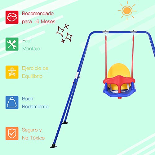 Outsunny Columpio para Niños +6 Meses con Soporte de Metal Asiento y Cinturón de Seguridad con Hebilla para Exteriores Carga Máx. 30kg 140x110x120cm Multicolor