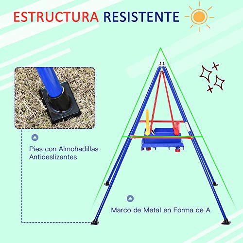 Outsunny Columpio para Niños +6 Meses con Soporte de Metal Asiento y Cinturón de Seguridad con Hebilla para Exteriores Carga Máx. 30kg 140x110x120cm Multicolor