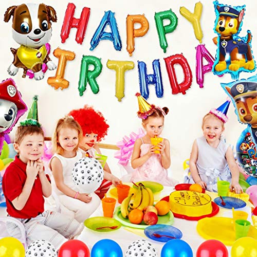 Paw Dog Patrol Birthday Party Foil Balloons, Banner, Cake Topper,Paw Dog Patrol Balloons for Kids Gift Fiesta de cumpleaños Suministros Decoración