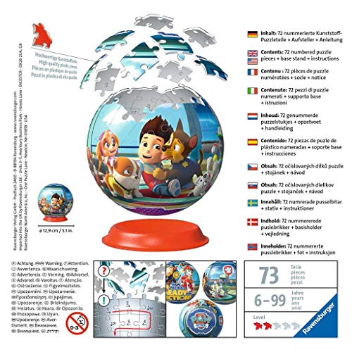 PAW PATROL Rompecabezas de 72 Piezas 3D (Ravensburger 12186)