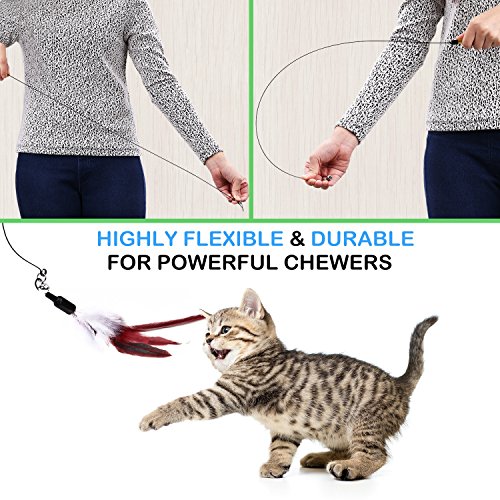 Pawaboo Pluma de Juguete para Gato, 21.5cm Interactivo Colector del Gatito de Extra Largo, Varita Cazador para Ejercitar Gatos y Gatitos - Vino Roja & Blanca