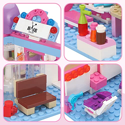 Peluquería Juegos niñas Juguetes de construcción Corte de Pelo Ladrillos de construcción Juguete con Coche de Carreras Regalo de cumpleaños para 6 años de Edad 358 Piezas
