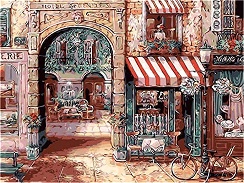 Pintar por números Kit Tienda de la esquina Adultos Niños con Pinceles Lienzo y Pinturas Acrilicas DIY Conjunto Completo de Pinturas para el Hogar 40 x 50 cm Sin Marco