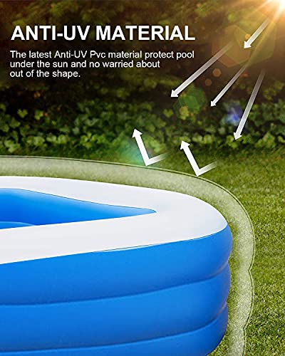 Piscina Hinchable Infantil, Piscina Hinchable Rectangular Grande Verano Juego de Agua 120" X 71" X 22", Piscina Niños, Niños, Familia, Aobre el Suelo, Patio Trasero, Aire Libre, Azul Transparente