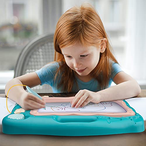 Pizarra Magnética Infantil ,Automoness 43x32cm Almohadilla Borrable de Escritura y Dibujo con 2 Sellos y 1 Plumas,Juguetes Educativos para Niños (Rosa)