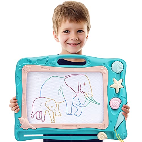 Pizarra Magnética Infantil ,Automoness 43x32cm Almohadilla Borrable de Escritura y Dibujo con 2 Sellos y 1 Plumas,Juguetes Educativos para Niños (Rosa)