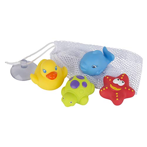 Playgro Juguete de Baño 4 Amigos con Red de Almacenamiento, Totalmente Sellado, Impermeable-Sin Suciedad, Juguete para el Bebé Durante el Baño, a Partir de 6 Meses, Sin BPA, 40223, Multicolor