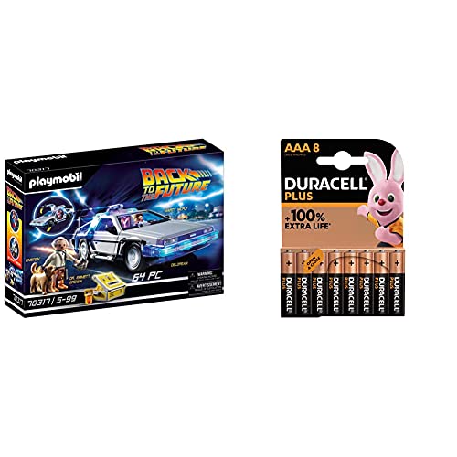 PLAYMOBIL- Back to The Future Juego con Accesorios, Multicolor (70317) + Duracell - Nuevo Pilas alcalinas Plus AAA , 1.5 Voltios LR03 MN2400, Paquete de 8