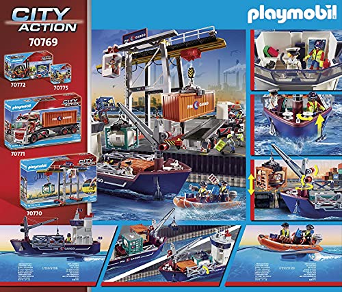 PLAYMOBIL City Action Gran Buque Portacontenedores con Barco Aduanero , A partir de 4 años (70769)