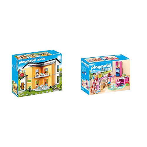 PLAYMOBIL City Life Casa Moderna, con Efectos de Luces y Sonido, a Partir de 4 Años (9266) + City Life Habitación Infantil, a Partir de 4 Años (9270)