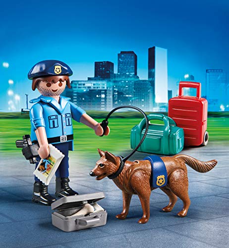 PLAYMOBIL- Ostereier Huevo Policia con Perro, Color carbón (70085)